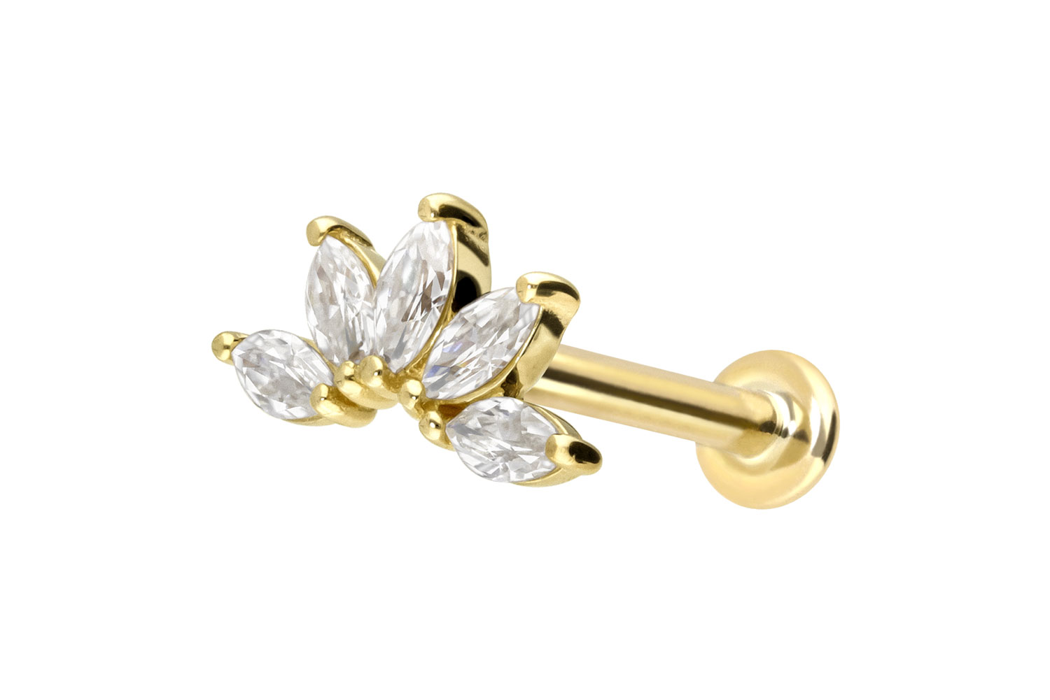 14 Karat Gold Labret Piercing mit Push Fit MOISSANIT-LOTUSBLÜTE